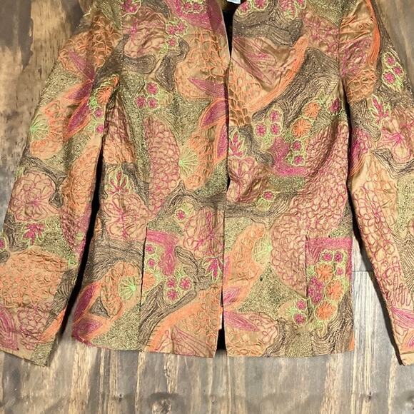 Chicos Womens Jacket Orange Brown Floral Embroidered Hook & Eye Closure 0 (S) - Picture 3 of 11
